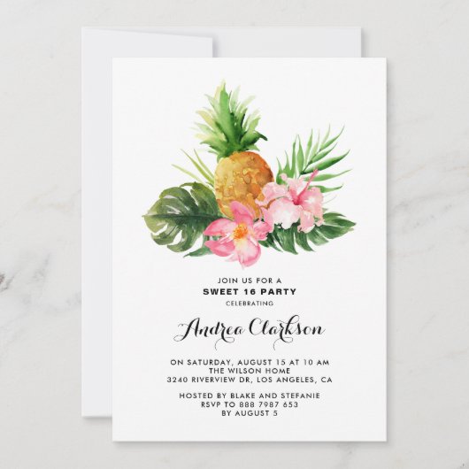 Tropisches Ananas 16 . Geburtstag Party Einladung (Vorderseite)