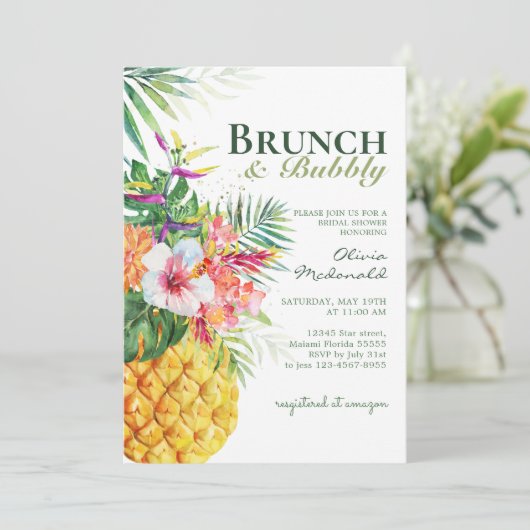 Tropisches Ananas-Ananas-Brunch & Bubbly Einladung (Stehend Vorderseite)