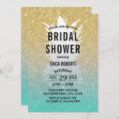 Tropisches Ananas Aquamarin Gold Ombre Brautparty Einladung (Vorne/Hinten)