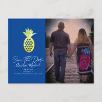 Tropisches Ananas Blaues Save the Date Foto