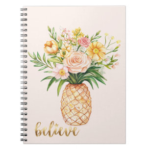Tropisches Ananas-Blüten-Gold-Glaube-Zitat Notizblock