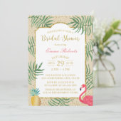 Tropisches Ananas & Flamingo Beach Brautparty Einladung (Stehend Vorderseite)