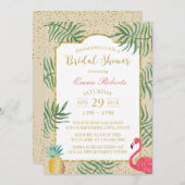 Tropisches Ananas & Flamingo Beach Brautparty Einladung (Vorne/Hinten)