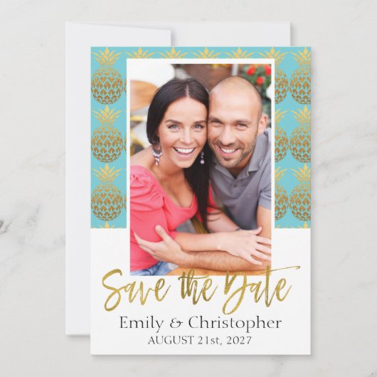 Tropisches Ananas-Foto Save the Date Karte (Vorderseite)