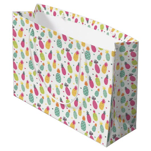 Tropisches Ananas-Fruchtmuster Große Geschenktüte (Rückseite Schrägansicht)
