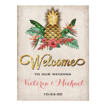 Tropisches Ananas-Gold-Glitzer-Hochzeitszeichen