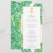 Tropisches Ananas Gold- und Grüne Hochzeitsmenü Menükarte (Vorne/Hinten)