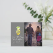 Tropisches Ananas, graues Save the Date Foto Postkarte (Stehend Vorderseite)