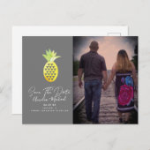 Tropisches Ananas, graues Save the Date Foto Postkarte (Vorne/Hinten)
