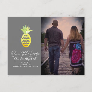 Tropisches Ananas, graues Save the Date Foto Postkarte