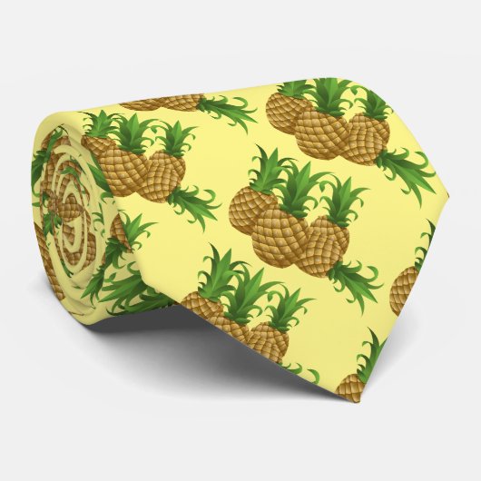 Tropisches Ananas Hawaiian Muster Aloha Krawatte (Gerollt)