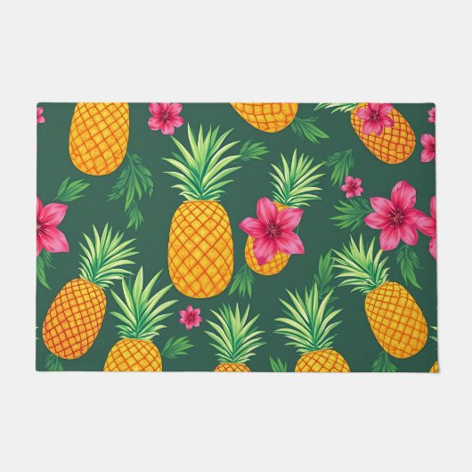 Tropisches Ananas-Hibiskus-Muster Fußmatte (Vorderseite)