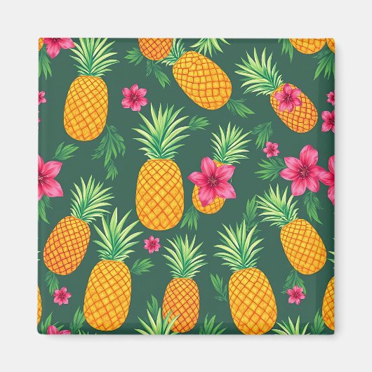 Tropisches Ananas-Hibiskus-Muster Magnet (Vorne)