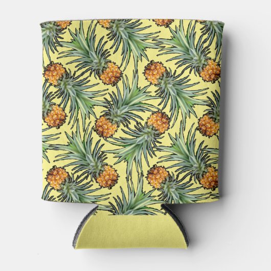 Tropisches Ananas-Muster auf Gelb Dosenkühler (Vorderseite)