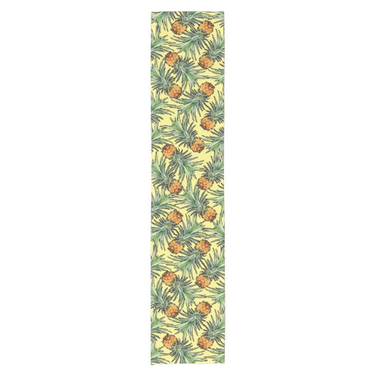 Tropisches Ananas-Muster auf Gelb Kurzer Tischläufer (Vorderseite)