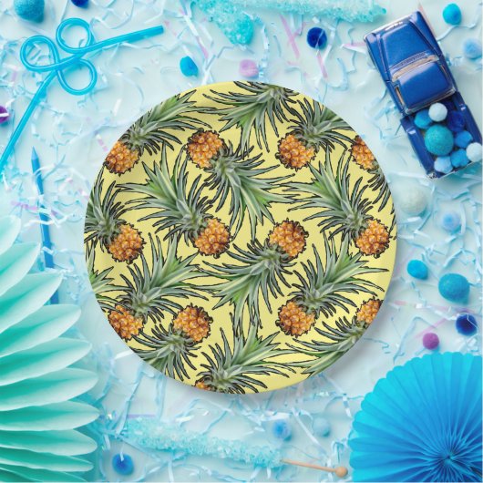 Tropisches Ananas-Muster auf Gelb Pappteller (Party)