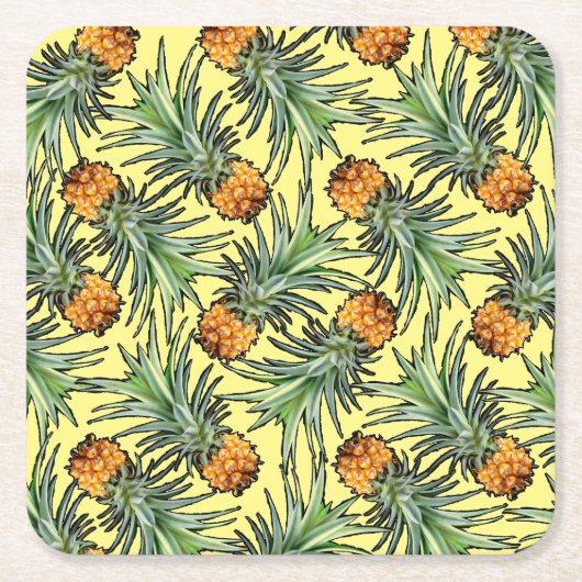 Tropisches Ananas-Muster auf Gelb Rechteckiger Pappuntersetzer (Vorderseite)