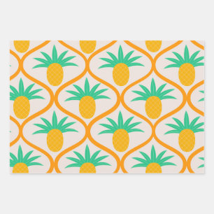 Tropisches Ananas-Muster auf orangefarbenem Ogee  Geschenkpapier Set