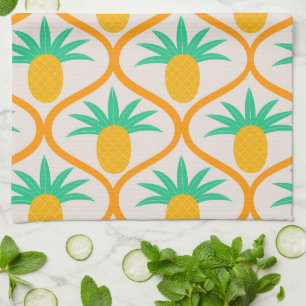 Tropisches Ananas-Muster auf orangefarbenem Ogee Geschirrtuch