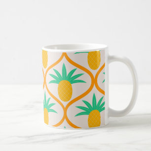 Tropisches Ananas-Muster auf orangefarbenem Ogee  Kaffeetasse