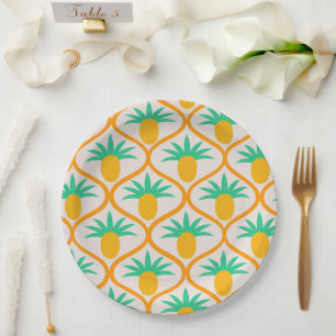 Tropisches Ananas-Muster auf orangefarbenem Ogee  Pappteller
