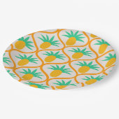 Tropisches Ananas-Muster auf Orangengee Pappteller (Schrägansicht)