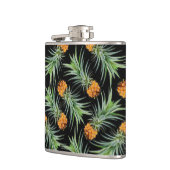 Tropisches Ananas-Muster auf schwarz Flachmann (Links)