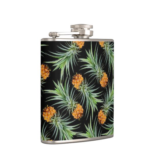 Tropisches Ananas-Muster auf schwarz Flachmann (Rechts)