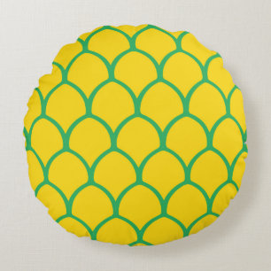 Tropisches Ananas-Muster in Grün und Gelb Rundes Kissen