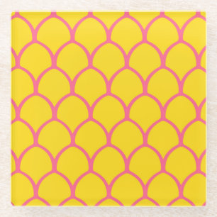 Tropisches Ananas-Muster in Rosa und Gelb Glasuntersetzer