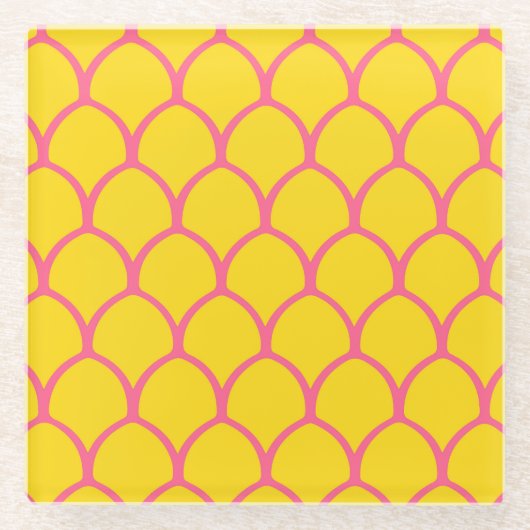 Tropisches Ananas-Muster in Rosa und Gelb Glasuntersetzer (Vorderseite)