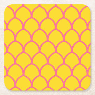 Tropisches Ananas-Muster in Rosa und Gelb Rechteckiger Pappuntersetzer