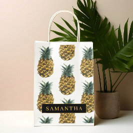 Tropisches Ananas-Muster mit Namen Große Geschenktüte