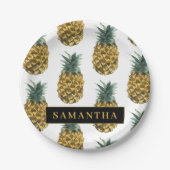 Tropisches Ananas-Muster mit Namen Pappteller (Vorderseite)