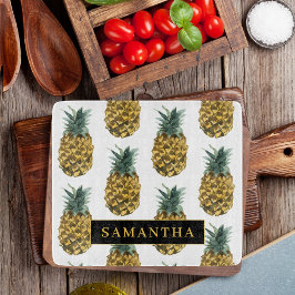 Tropisches Ananas-Muster mit Namen Schneidebrett