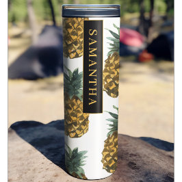 Tropisches Ananas-Muster mit Namen Thermosbecher