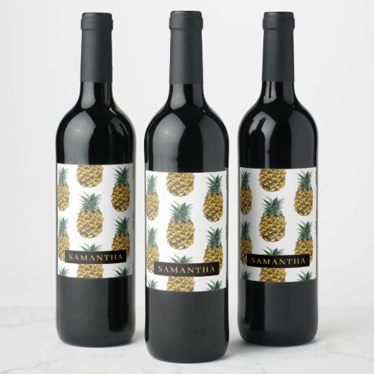Tropisches Ananas-Muster mit Namen Weinetikett (Flaschen)