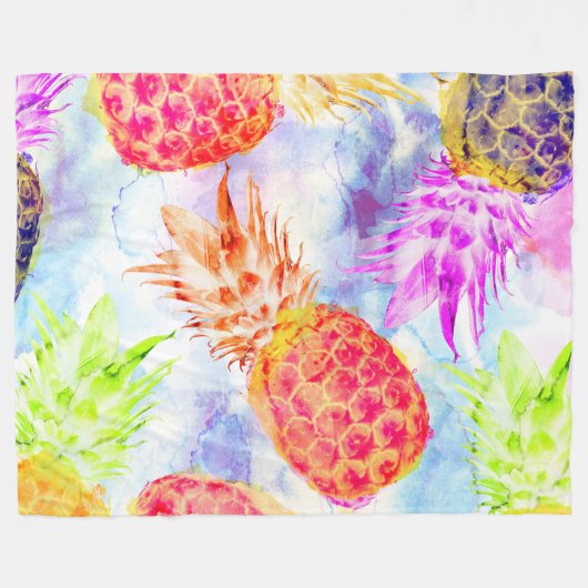Tropisches Ananas Muster Schöne Wasserfarbe Fleecedecke (Vorderseite (Horizontal))