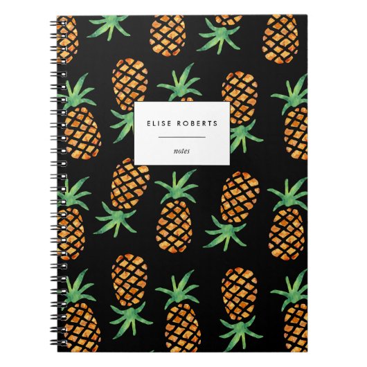 Tropisches Ananas-Muster Schwarz Notizblock (Vorderseite)