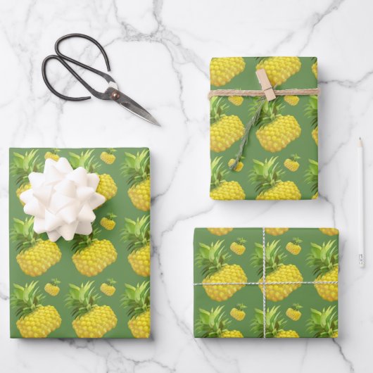 Tropisches Ananas-Muster: Sommer-Frucht-Kunst Geschenkpapier Set (Vorderseite)