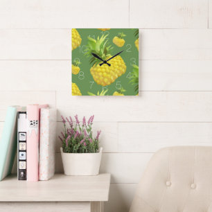 Tropisches Ananas-Muster: Sommer-Frucht-Kunst Quadratische Wanduhr