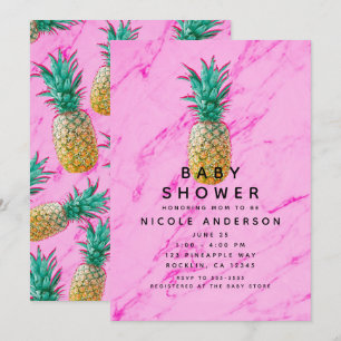 Tropisches Ananas-Rosa Marmor Modern Baby Shower Einladung