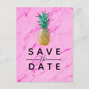 Tropisches Ananas Rosa Marmor - Save the Date Ankündigungspostkarte