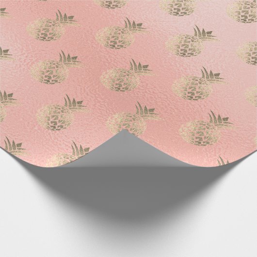 Tropisches Ananas-Rose-Goldglas funkelnd Geschenkpapier (Ecke)