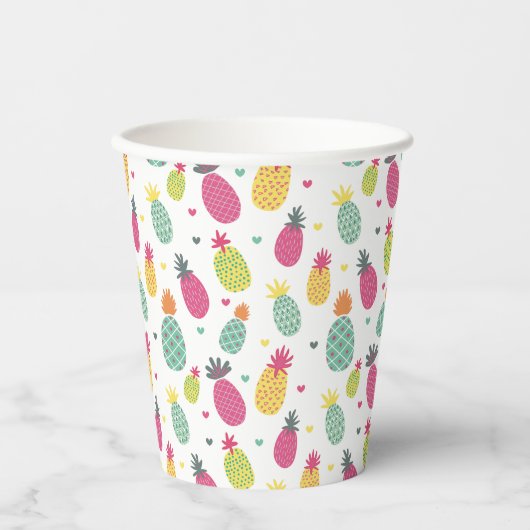 Tropisches Ananas-Sommermuster Pappbecher (Vorderseite)