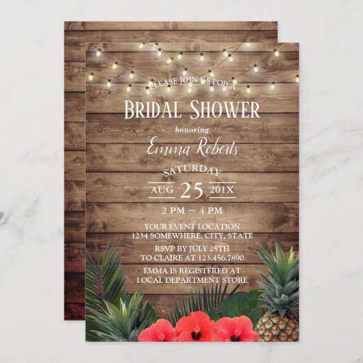 Tropisches Ananas- und String-Lights-Brautparty Einladung (Vorne/Hinten)