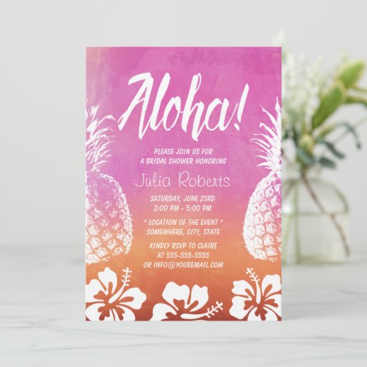 Tropisches Ananas Watercolor Beach Brautparty Einladung (Stehend Vorderseite)
