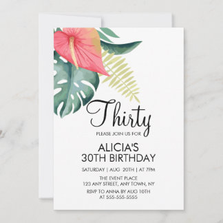 Tropisches Anthurium & Monstera Wasserfarbe Geburt Einladung