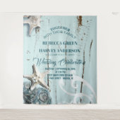 Tropisches Aqua Blue Seashell Beach Hochzeitsklima Wandteppich (Vorderseite)