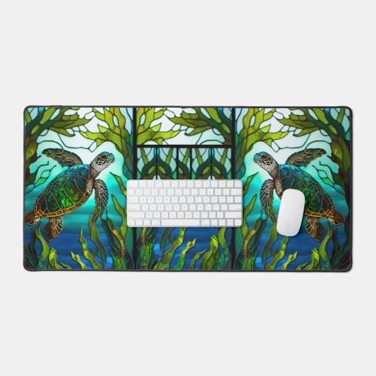 Tropisches Aqua Green Blue Sea Turtle Schreibtischunterlage (Tastatur & Maus)